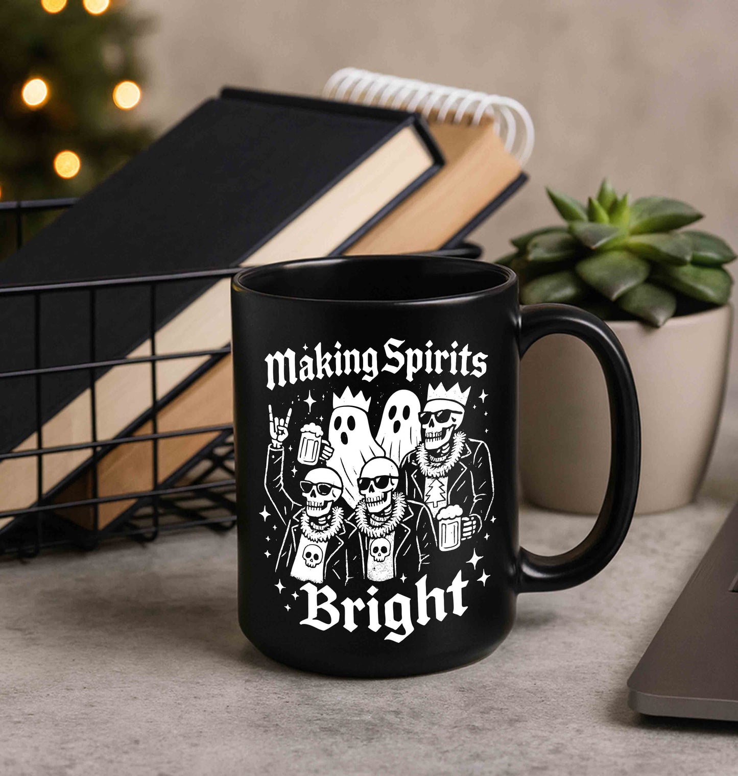 Making Spirits Bright Black Glossy Mug